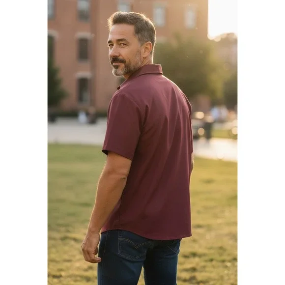 Built In The Fifties Retro Bowling Shirt Mens Medium Burgundy White Short Sleeve - Picture 2 of 6